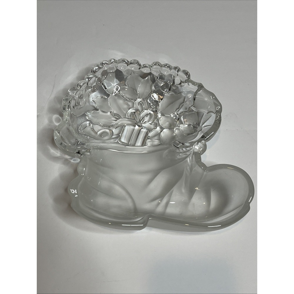 Mikasa Frosted Glass Santa Christmas Boot Candy Dish Bowl